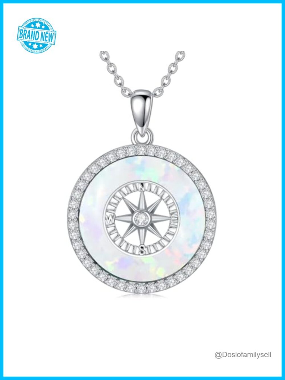 925 Sterling Silver Compass Pendant Necklace Abalone Shell Graduation Gift
